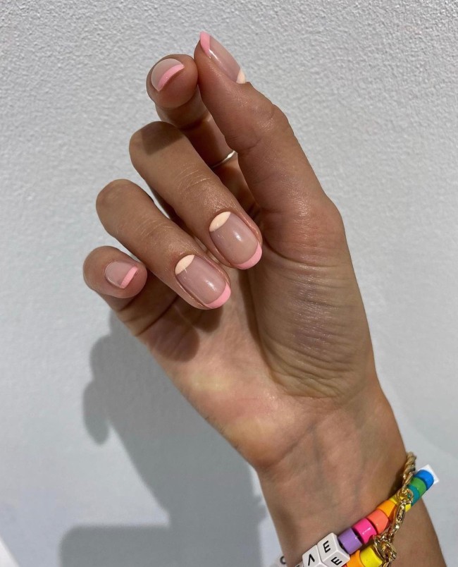 50 Spring Nail Designs 2022 — Pink Half Moon and French Tip Nails