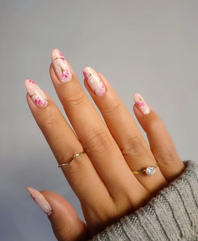 50 Spring Nail Designs 2022 — Spring Pink Floral Nail