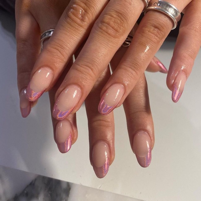 50 Cute & Flirty French Manicure Designs 2022 — Chrome Pink French Tips