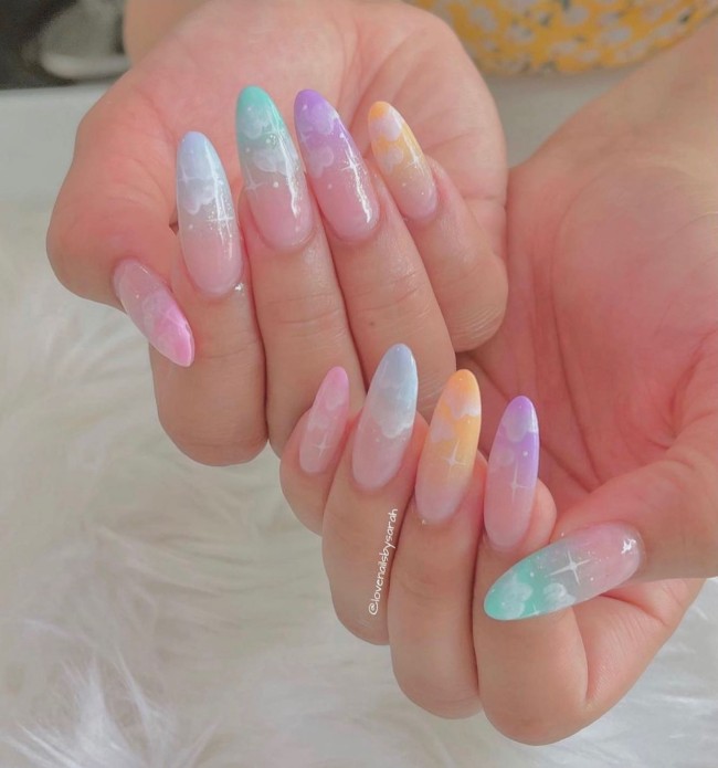 40 Fluffy Cloud Nails 2022 — Different Ombre Cloud Tip Nails