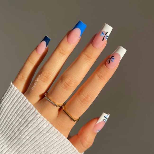 50 Cute & Flirty French Manicure Designs 2022 — Blue and White Tips