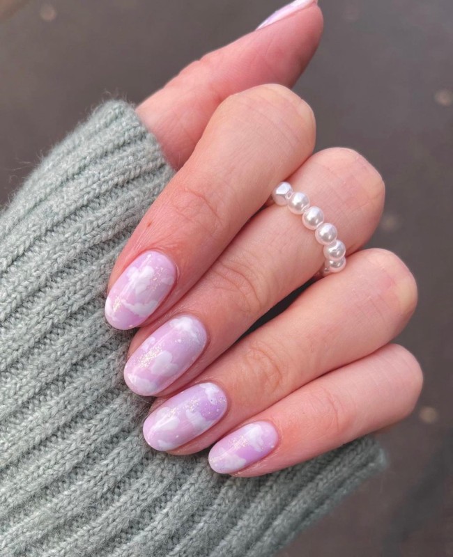 40 Fluffy Cloud Nails 2022 — Pink Cloud Short Nail Design