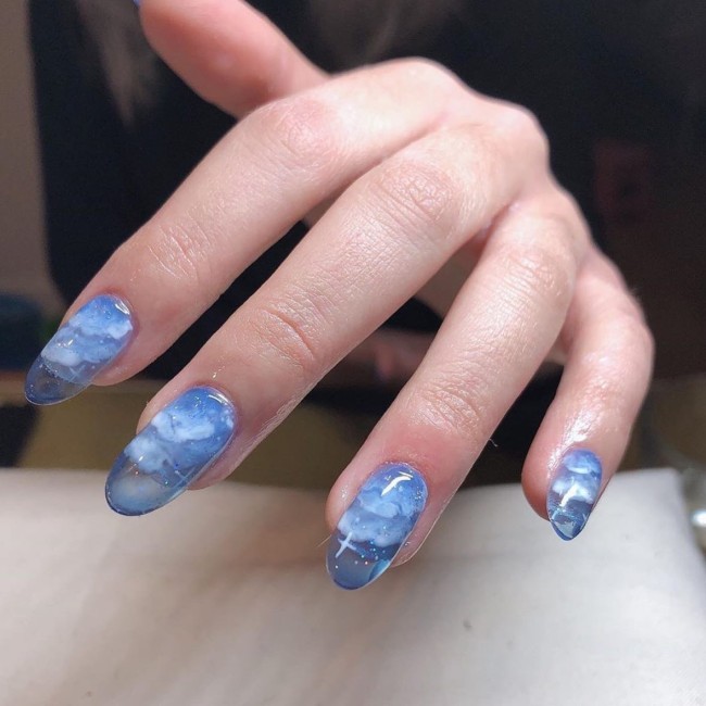 40 Fluffy Cloud Nails 2022 — Clear Blue Cloud Nail Design