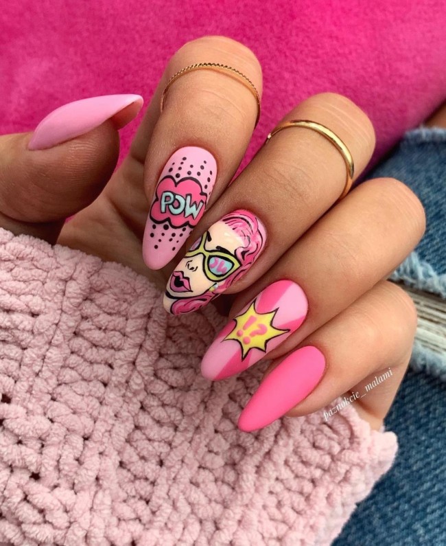 70 Pop Art Nails For A Fun Look — Shades of Pink Pop Art Nails