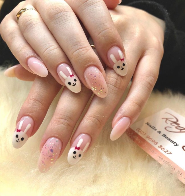 40 Pretty Easter Nails 2022 — Bunny Nude Pink Nails