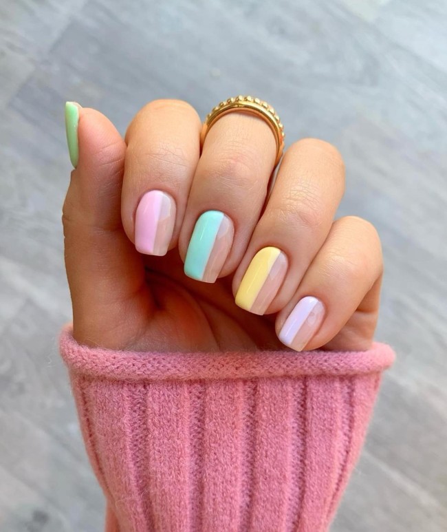 40 Pretty Easter Nails 2022 — Half Pastel Half Nude Short Nail Design