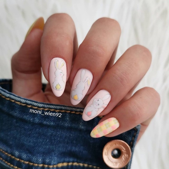 40 Pretty Easter Nails 2022 — Pastel Checkered Board & Bunny Nails