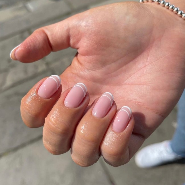 double french outline nails, french outline nails, chanel nude nails, cute nails 2022, girly nails, modern french nails