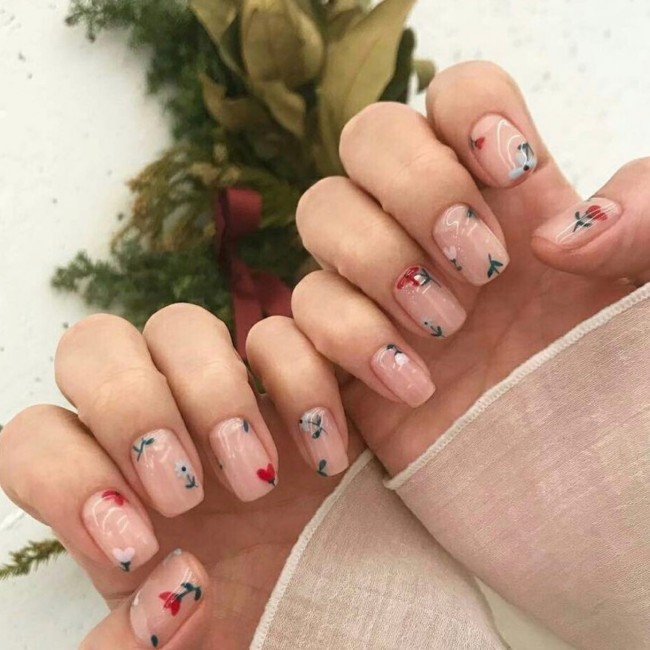 40 The Prettiest Floral Nail Art Designs — Pretty Floral Nude Pink Nails