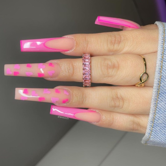 30 The Prettiest & Girly Nail Art Ideas — Shades of Pink Heart & French Nails