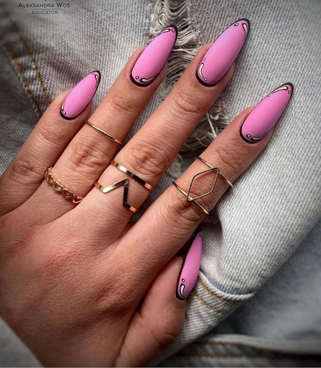 70 Pop Art Nails For A Fun Look — Pink Almond-Shaped Nails