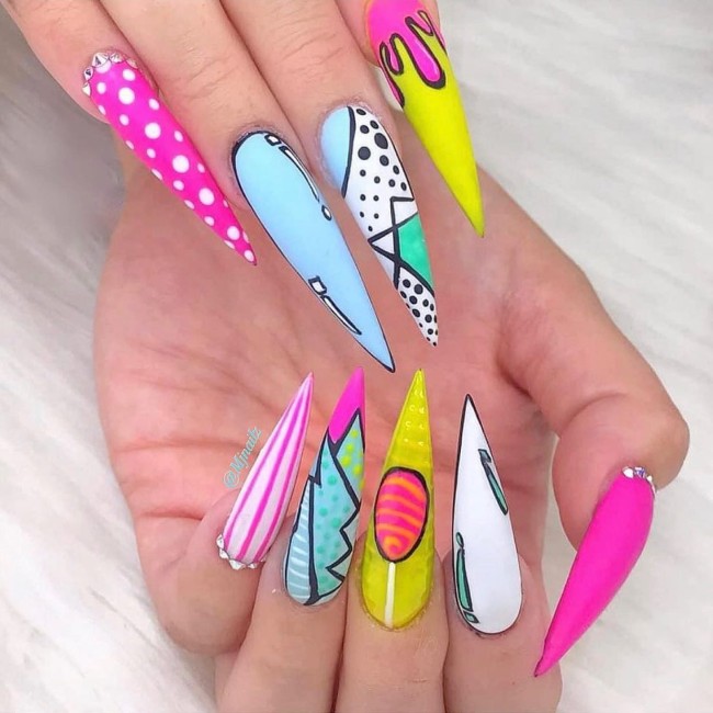 70 Pop Art Nails For A Fun Look — Colorful Pop Art Stiletto Nails