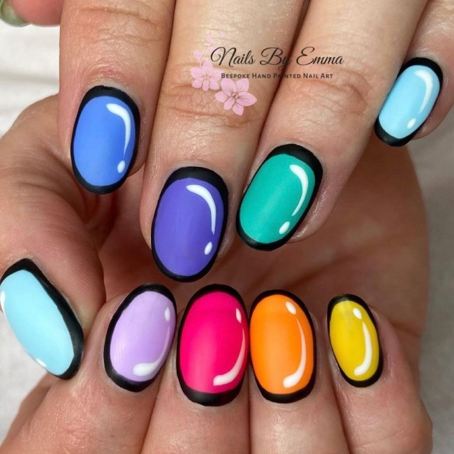 70 Pop Art Nails For A Fun Look — Colorful Oval-Shaped Pop Art Nails