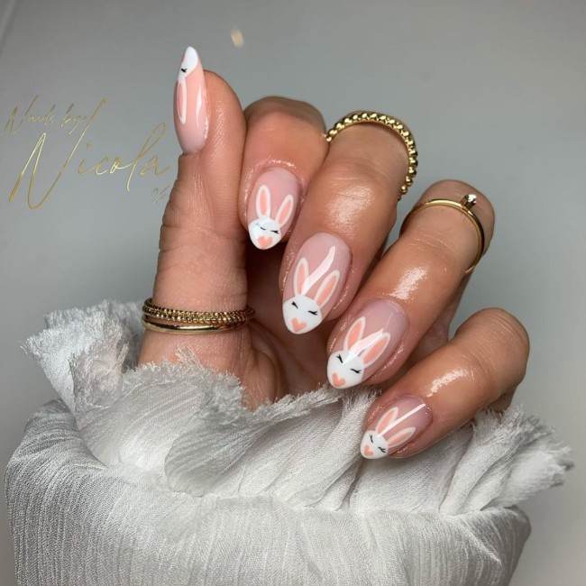 40 Pretty Easter Nails 2022 — Bunny Tip Nude Nail Design