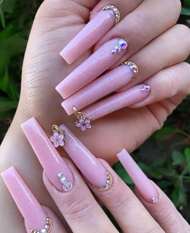 30 The Prettiest & Girly Nail Art Ideas — Shimmery Pink Extra Long Nails