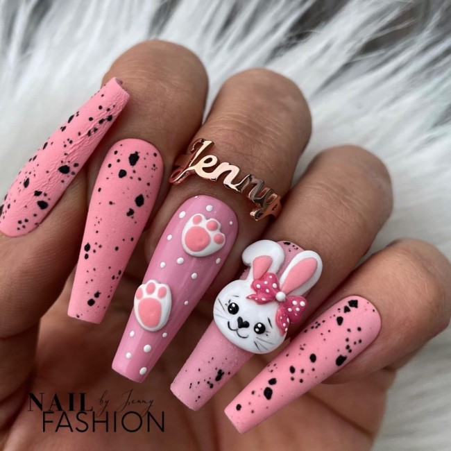 40 Pretty Easter Nails 2022 — 3D Bunny Pink Easter Nails Acrylic