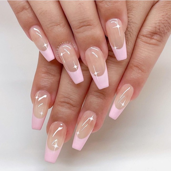 30 The Prettiest & Girly Nail Art Ideas — Sparkle Pink French Tip Nails