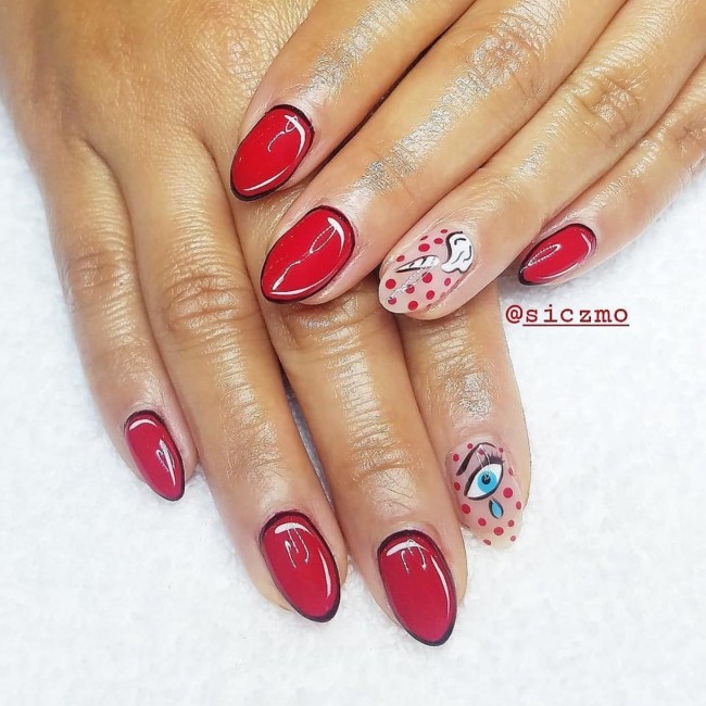 70 Pop Art Nails For A Fun Look — Polka Dot & Red Pop Art Nails