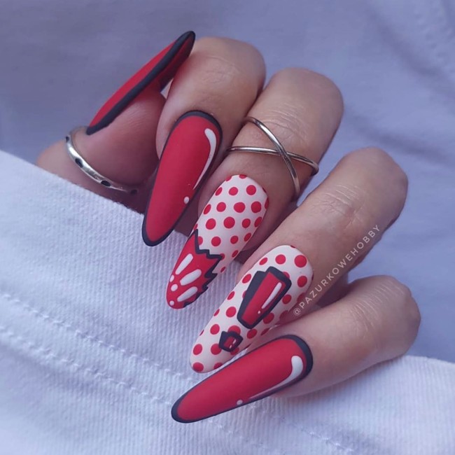 70 Pop Art Nails For A Fun Look — Rock & Roll Red Nails