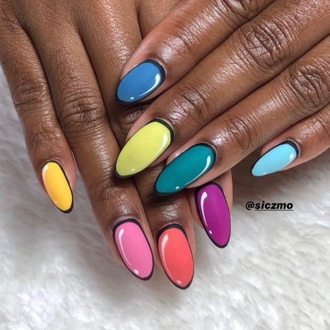 70 Pop Art Nails For A Fun Look — Simple Rainbow Pop Art Nails