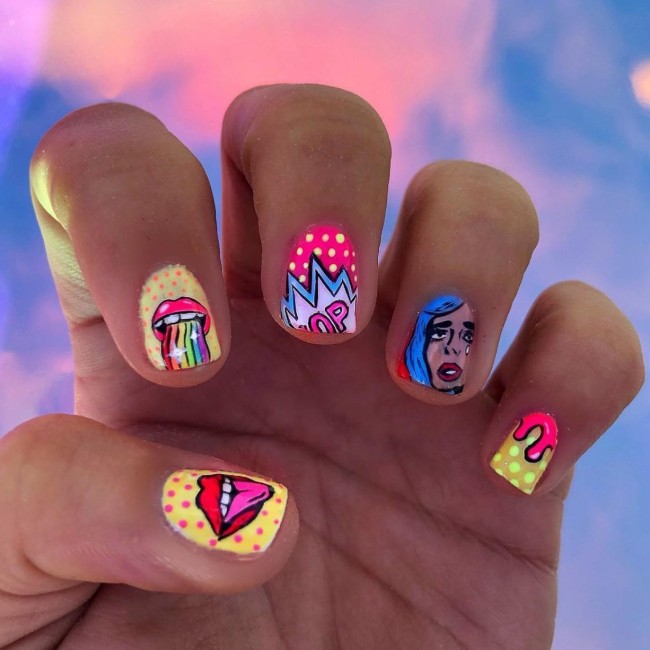 70 Pop Art Nails For A Fun Look — Pop Art Short Nail Design