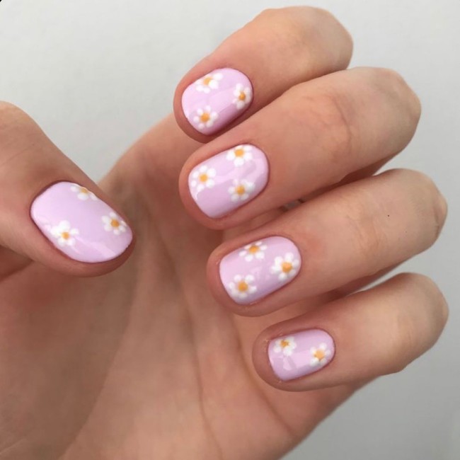 40 The Prettiest Floral Nail Art Designs — Floral Soft Pink Short Nails