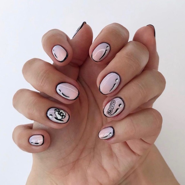 70 Pop Art Nails For A Fun Look — Light Pink Pop Art Short Nails