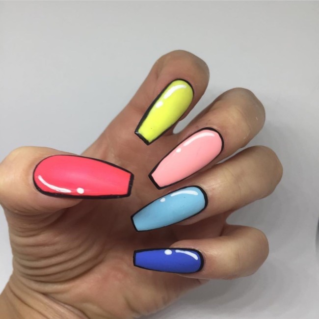 70 Pop Art Nails For A Fun Look — Acrylic Colorful Pop Art Nail Design