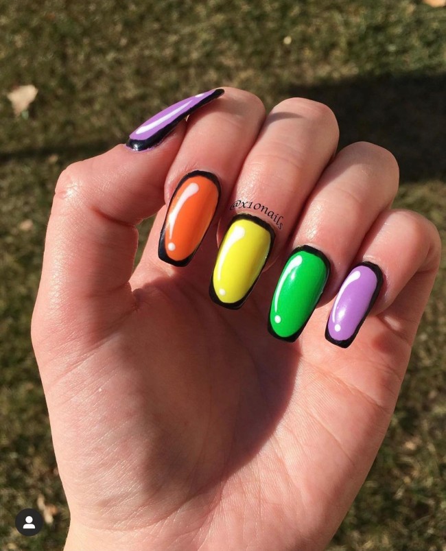 70 Pop Art Nails For A Fun Look — Rainbow Square-Shaped Pop Art Nails