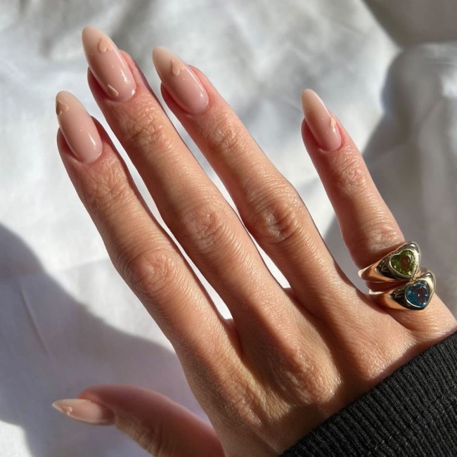 30 The Prettiest & Girly Nail Art Ideas — Embossed Heart Nude Nails