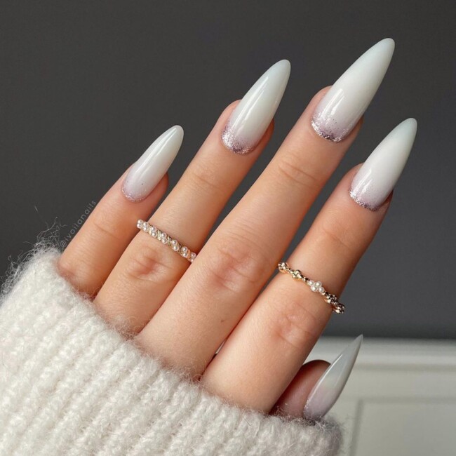 30 White Nail Designs That are Stylish — Glitter Cuff White Nails Design