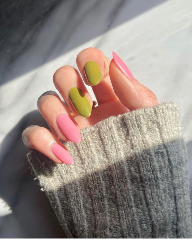 30 The Prettiest & Girly Nail Art Ideas —  Chartreuse and Pink Nails