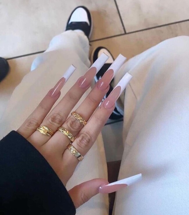 30 White Nail Designs That are Stylish — Acrylic White French Tip Extra Long Nails