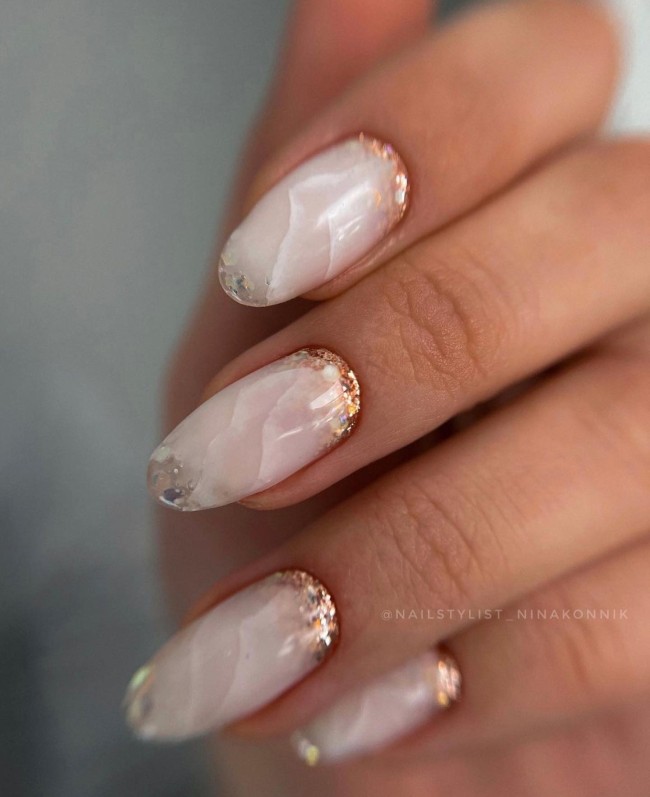 30 The Prettiest & Girly Nail Art Ideas — Rose Quartz Nails with Gold Cuff