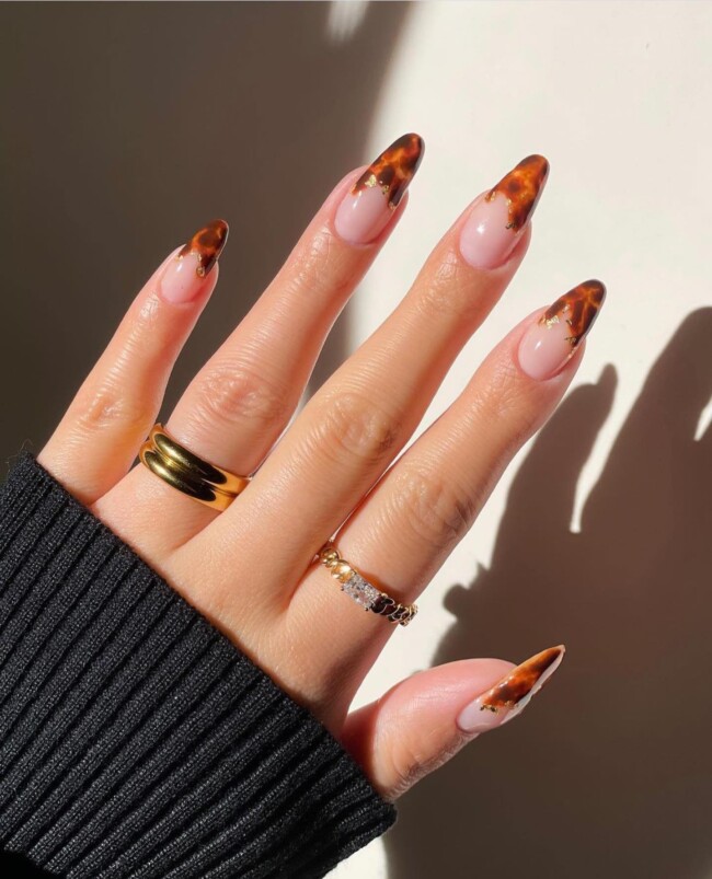 30 Stylish French Tip Nail Art Designs — Tortoiseshell French Tip Nails