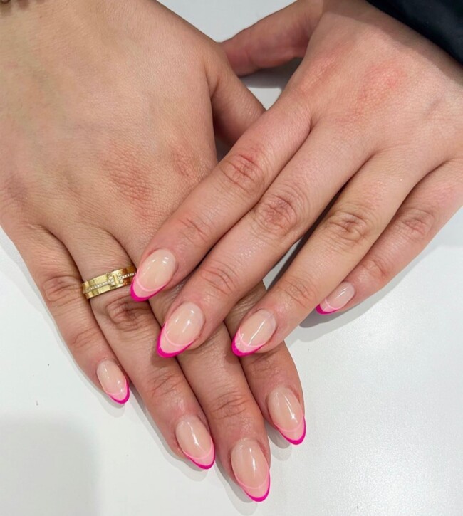 shades of pink double french tip nails, double french nails, double french tip nails