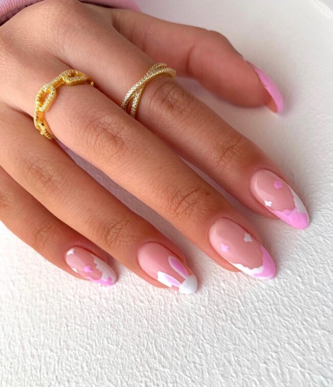 73 Easter Nails That Are Too Cute To Ignore — Bunny White & Pink Easter Nail Art