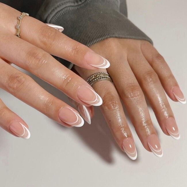 30 Stylish French Tip Nail Art Designs — White Double French Tip Nails