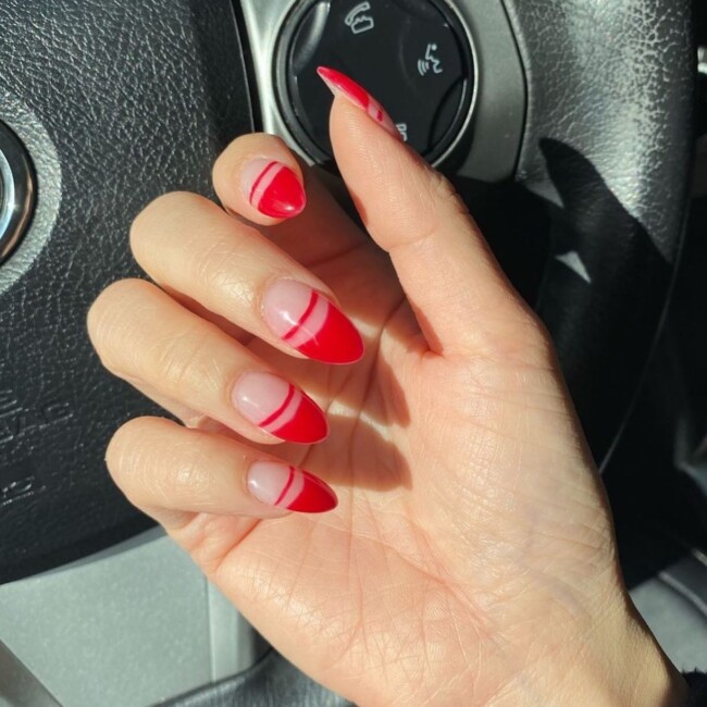 30 Stylish French Tip Nail Art Designs — Bright Red Double French Tip Nails