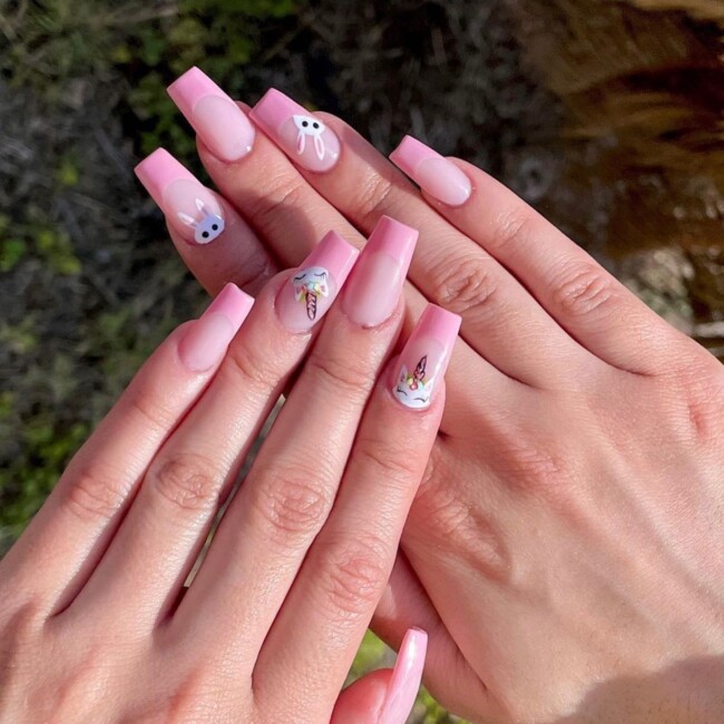 73 Easter Nails That Are Too Cute To Ignore — Bunny on Pink French Tips