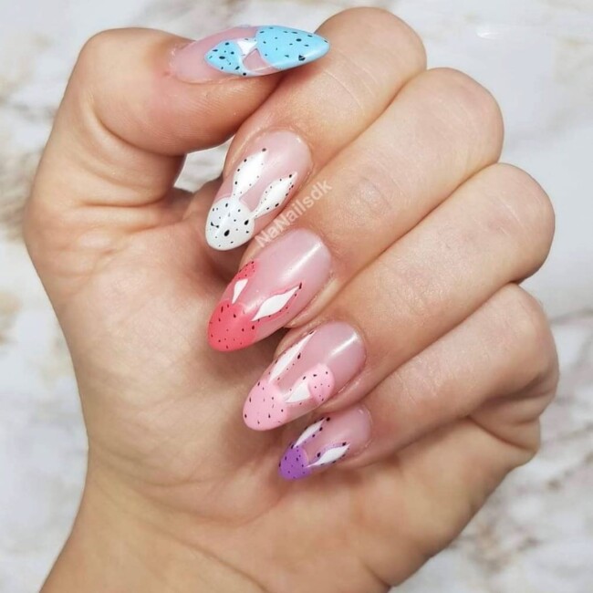 73 Easter Nails That Are Too Cute To Ignore — Speckled Egg Bunny French Tip Nails