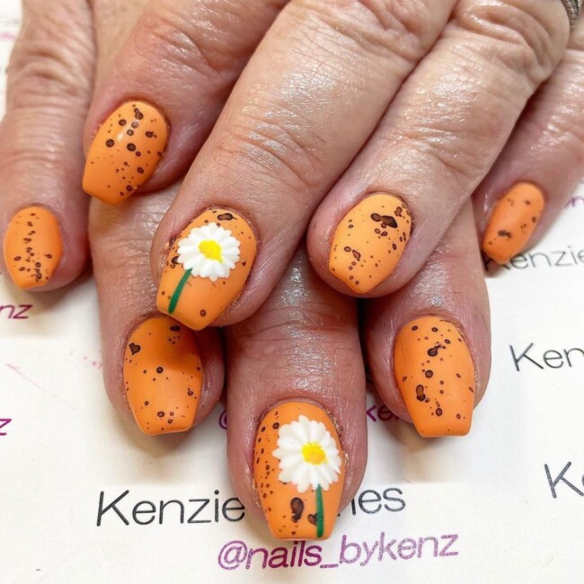 73 Easter Nails That Are Too Cute To Ignore — Orange Speckled Egg Nails