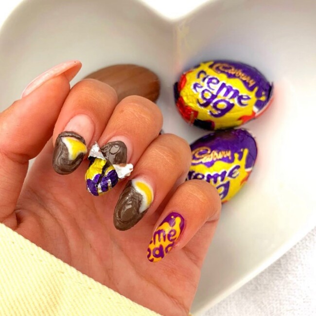 73 Easter Nails That Are Too Cute To Ignore — Creme Egg Chocolate Easter Nail Art