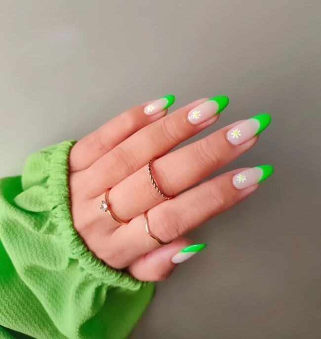 30 Stylish French Tip Nail Art Designs — Bright Green French Tip Nails