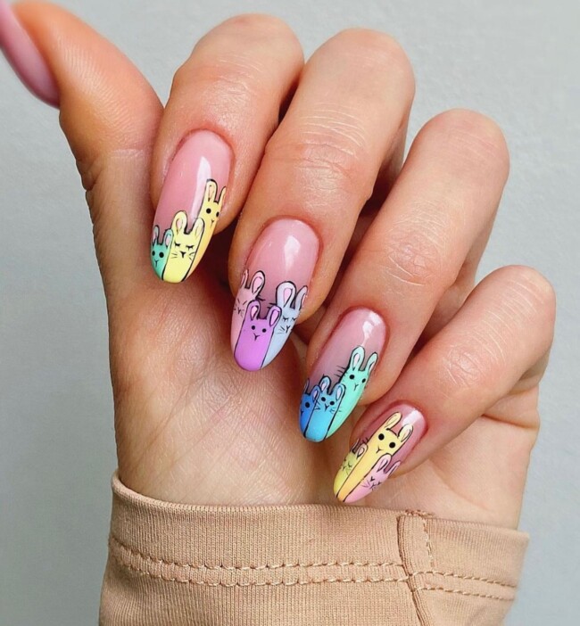 73 Easter Nails That Are Too Cute To Ignore — Bunnies French Tip Easter Nail Art