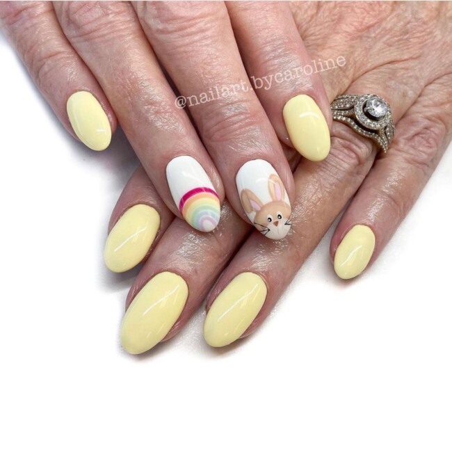 73 Easter Nails That Are Too Cute To Ignore — Rainbow, Bunny Yellow Easter Nails