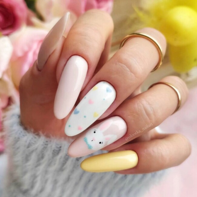 73 Easter Nails That Are Too Cute To Ignore — Soft Color Easter Nail Art with Bunny