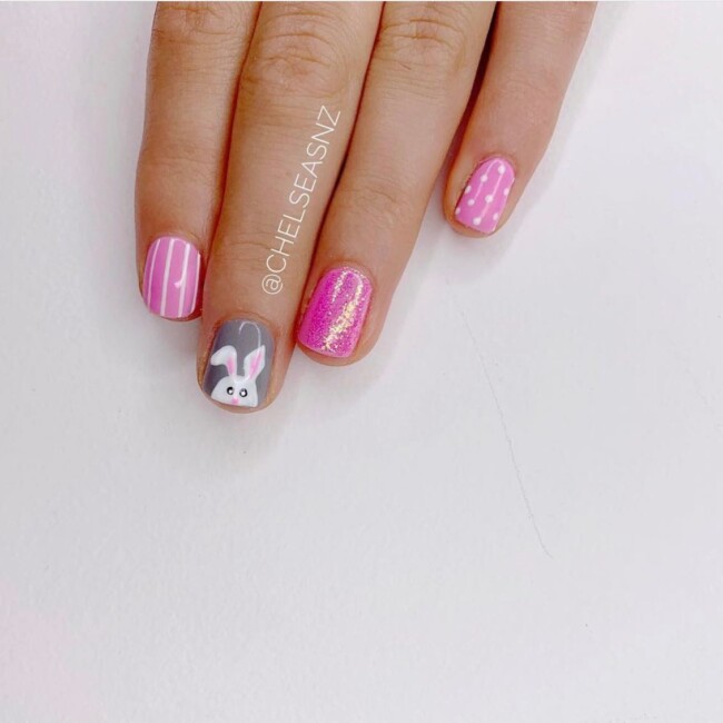 73 Easter Nails That Are Too Cute To Ignore — Bunny & Pink Short Nail Art