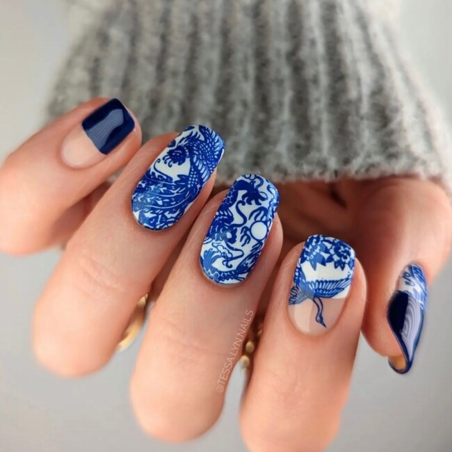 33 Porcelain Print Nails —Blue China Porcelain Print Inspired Nails