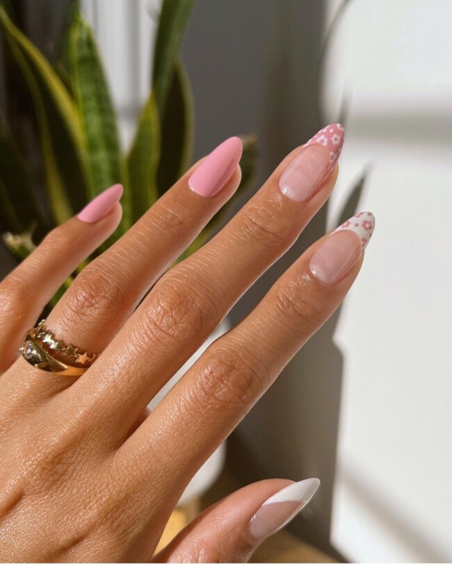 57 Trendy Almond Nails for Spring 2022 — Daisy Pink French Nails